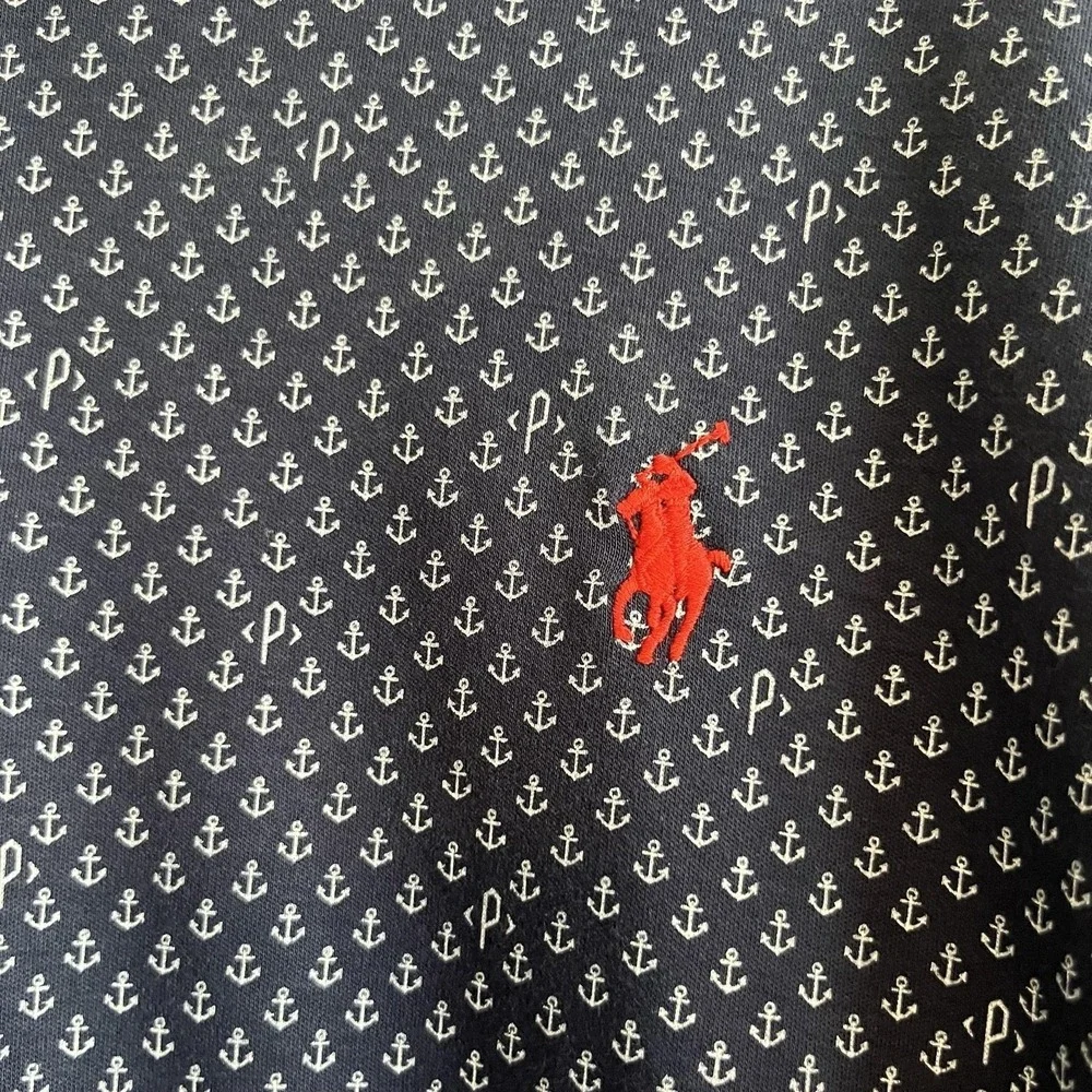 Polo Ralph Lauren Polo Shirt Mens XL Blue Anchor Print Short Sleeve Pony Logo